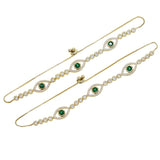 Green CZ Tennis Chain & Evil Eye Charm Bracelet Set