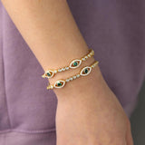 Green CZ Tennis Chain & Evil Eye Charm Bracelet Set