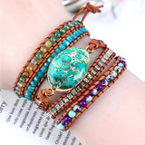High End Women Bracelets Gilded Natural Stones Vintage Leather Wrap Bracelet
