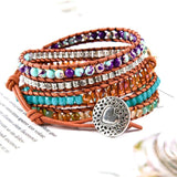 High End Women Bracelets Gilded Natural Stones Vintage Leather Wrap Bracelet