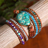 High End Women Bracelets Gilded Natural Stones Vintage Leather Wrap Bracelet