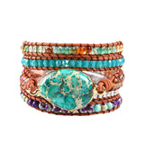 High End Women Bracelets Gilded Natural Stones Vintage Leather Wrap Bracelet