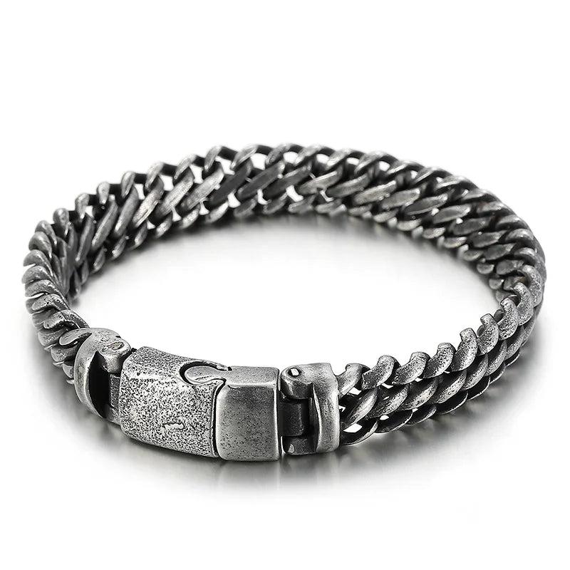 Fongten Men Steel Chain Darkness Punk Bracelet Handicraft Style