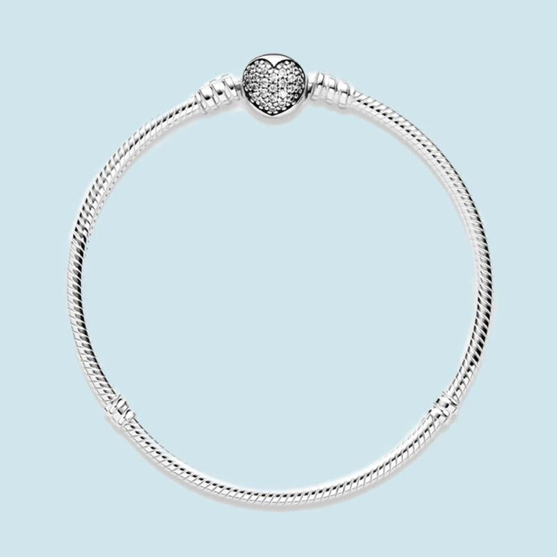 925 Silver Heart Clasp Snake Chain Bracelet for Charms