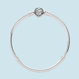 925 Silver Heart Clasp Snake Chain Bracelet for Charms