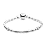 925 Silver Heart Clasp Snake Chain Bracelet for Charms