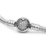 925 Silver Heart Clasp Snake Chain Bracelet for Charms