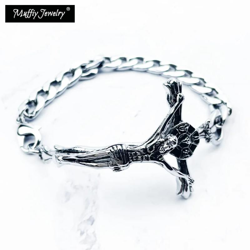 Crucifixion Bracelet INRI Crucifix Jesus Cross Titanium Steel Link Chain