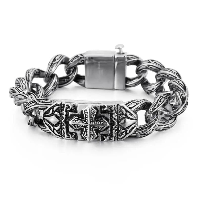 17mm Vintage Cross Bracelet Stainless Steel 316L Cuban Chain Bangle Male Gift