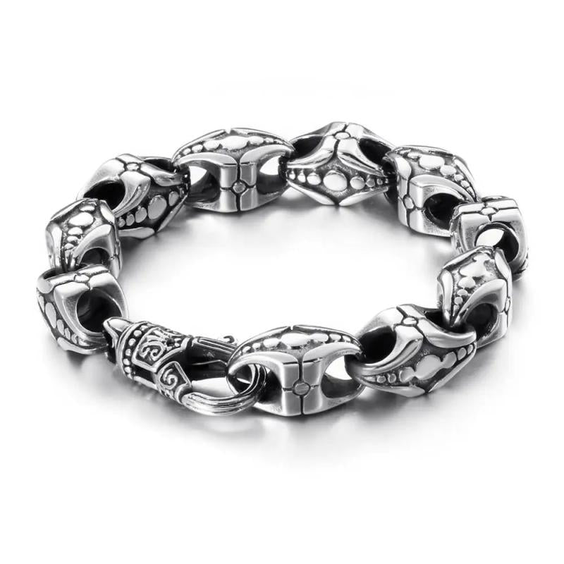 12mm Silver Punk Charm Bracelet Stainless Steel Biker Jewelry