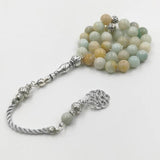Natural Amazonite Stone Prayer Beads Muslim Misbaha Islamic Rosary Eid Arabic