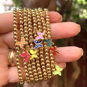 10Pcs Copper Beads Bracelet with Butterfly Charms, Luxury Jewelry