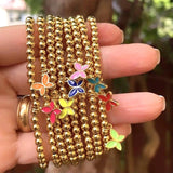10Pcs Copper Beads Bracelet with Butterfly Charms, Luxury Jewelry