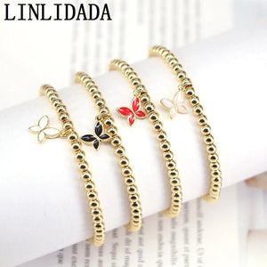 10Pcs Copper Beads Bracelet with Butterfly Charms, Luxury Jewelry