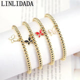 10Pcs Copper Beads Bracelet with Butterfly Charms, Luxury Jewelry