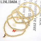 10Pcs Copper Beads Bracelet with Butterfly Charms, Luxury Jewelry