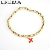 10Pcs Copper Beads Bracelet with Butterfly Charms, Luxury Jewelry