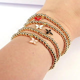 10Pcs Copper Beads Bracelet with Butterfly Charms, Luxury Jewelry