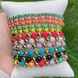 10Pcs Rainbow Enamel Bracelets Beads Chain Women's Fine Jewelry