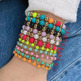 10Pcs Rainbow Enamel Bracelets Beads Chain Women's Fine Jewelry