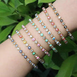 6Pcs Plated Rainbow Enamel Round Eye CZ Bracelet Set