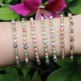6Pcs Plated Rainbow Enamel Round Eye CZ Bracelet Set
