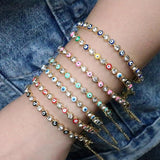 6Pcs Plated Rainbow Enamel Round Eye CZ Bracelet Set