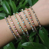 6Pcs Plated Rainbow Enamel Round Eye CZ Bracelet Set