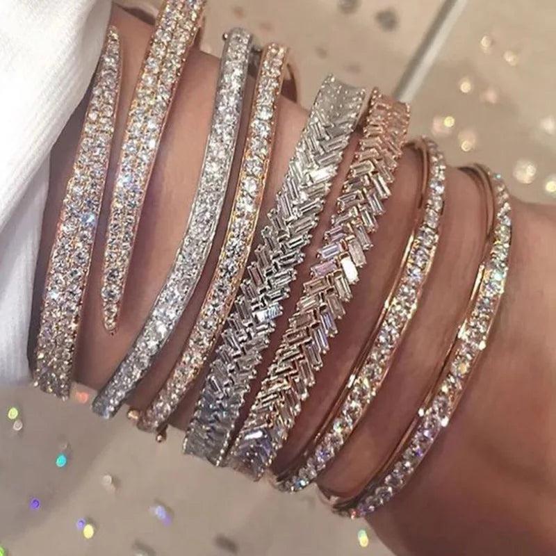 Rose Snake Micro Paved Clear Cz Bracelet Open Cuff Women Charm
