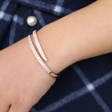 Rose Snake Micro Paved Clear Cz Bracelet Open Cuff Women Charm