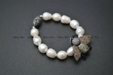 Paved CZ Metal Bee Charm Freshwater Pearl Bracelet