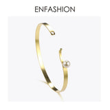 Pearl Ball Cuff Bracelets Stainless Steel Bangle Lady B2051