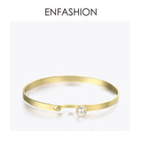 Pearl Ball Cuff Bracelets Stainless Steel Bangle Lady B2051