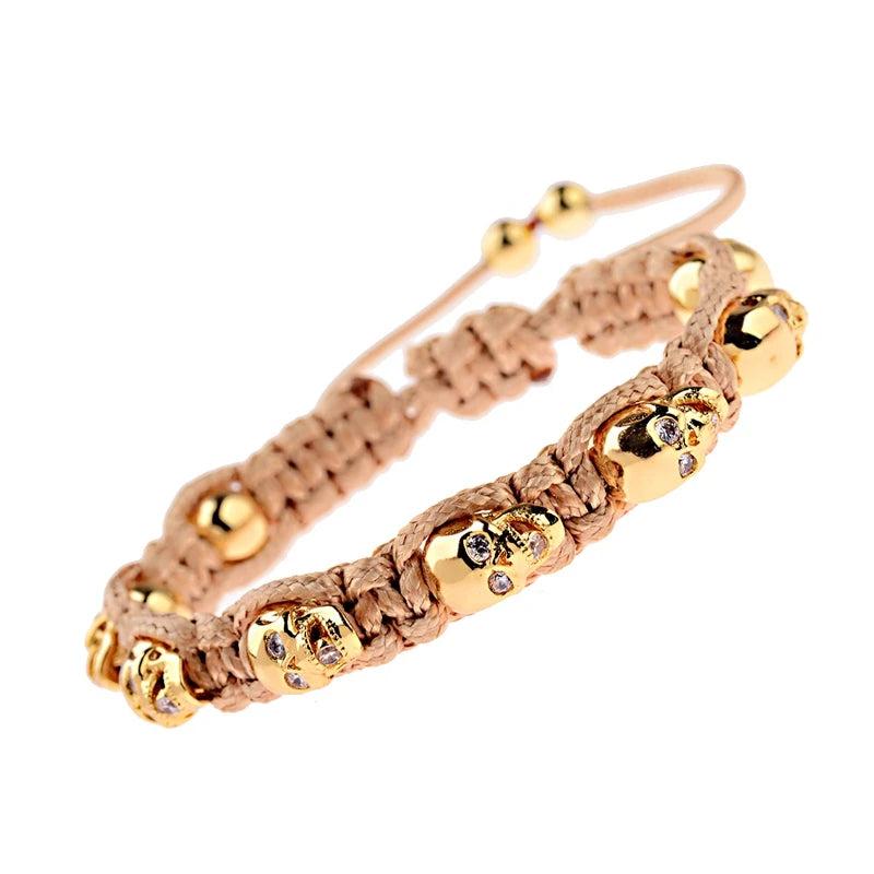 Skull Skeleton Bead Bracelet Men Unique Boho Rope Chain Bangle