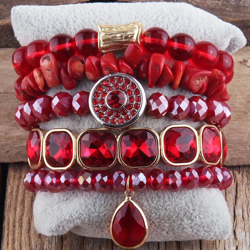 Boho Beaded Stack 5pc Purple Bracelet Set Women Bohemian Jewelry