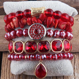 Boho Beaded Stack 5pc Purple Bracelet Set Women Bohemian Jewelry
