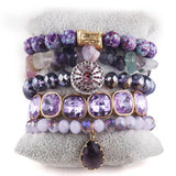 Boho Beaded Stack 5pc Purple Bracelet Set Women Bohemian Jewelry