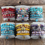 Boho Beaded Stack 5pc Purple Bracelet Set Women Bohemian Jewelry