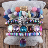 Boho Beaded Stack 5pc Purple Bracelet Set Women Bohemian Jewelry