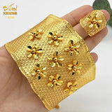 Adjustable 24K Dubai Plated Bracelet with Ring Hawaiian Bangles