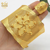 Adjustable 24K Dubai Plated Bracelet with Ring Hawaiian Bangles