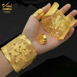 Adjustable 24K Dubai Plated Bracelet with Ring Hawaiian Bangles