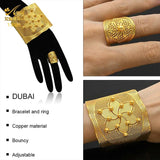 Adjustable 24K Dubai Plated Bracelet with Ring Hawaiian Bangles