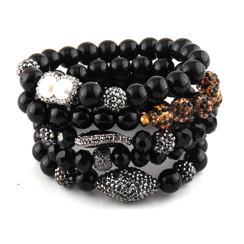 5pc Natural Stone & Glass Crystal Pave Bracelet Set
