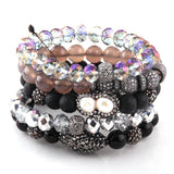 5pc Natural Stone & Glass Crystal Pave Bracelet Set