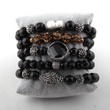 5pc Natural Stone & Glass Crystal Pave Bracelet Set