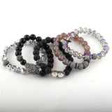5pc Natural Stone & Glass Crystal Pave Bracelet Set