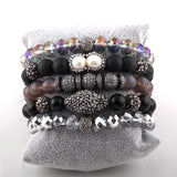 5pc Natural Stone & Glass Crystal Pave Bracelet Set