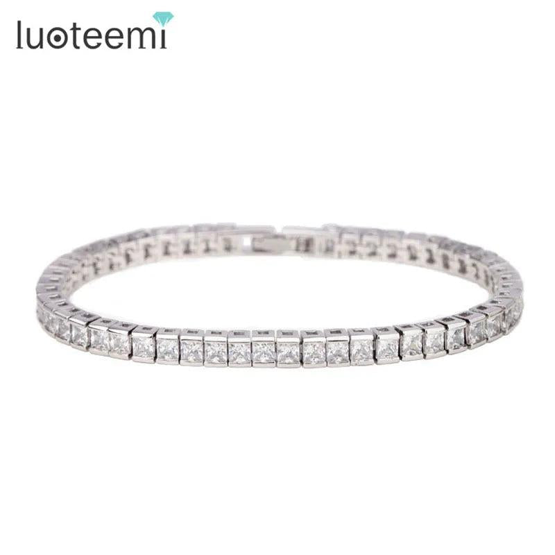 4mm CZ Tennis Bracelet Silver Princess Cut Wedding Jewelry