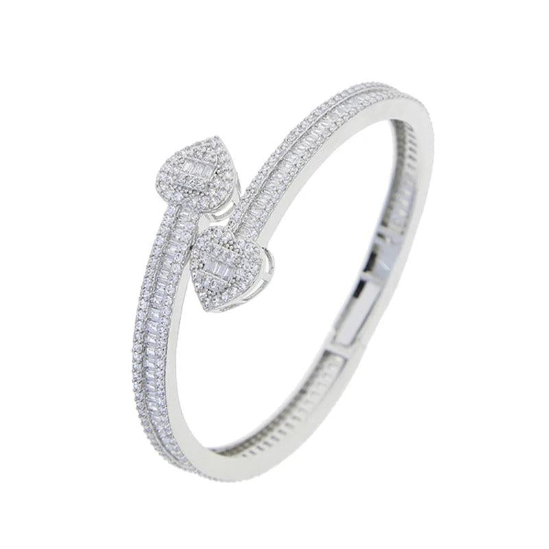 Heart Shaped CZ Bracelet Iced Out Bling Bangle Hiphop Jewelry